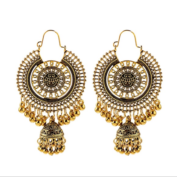 Earring Sets Women Vintage Gold Long Tassel Bell Drop Bollywood Earrings - Picture 1 of 1